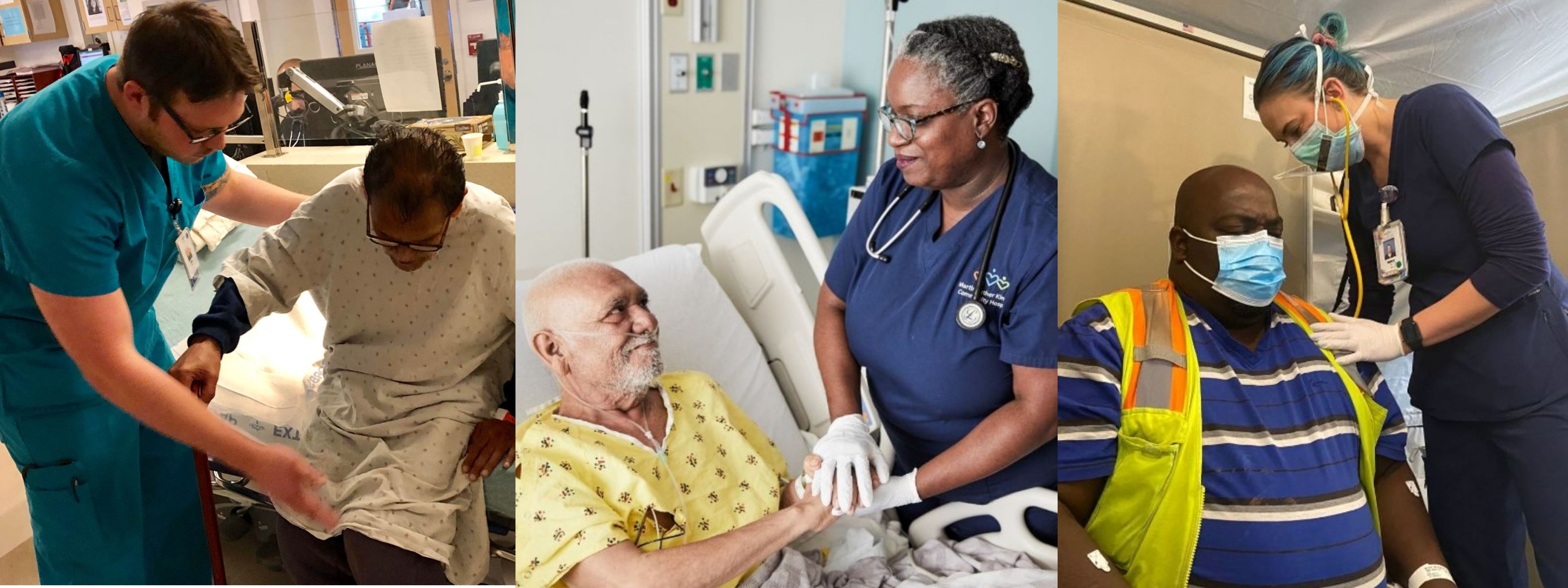 Collage de fotografías de enfermeras con pacientes